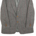 HARRIS TWEED Mens Brown Grey Wool Herringbone Tailored Jacket L Button Closure