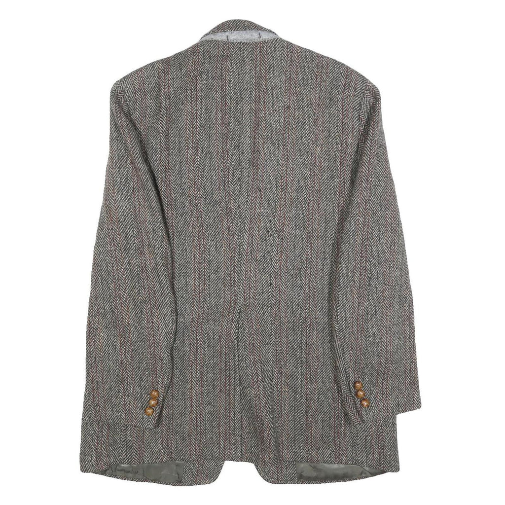 HARRIS TWEED Mens Brown Grey Wool Herringbone Tailored Jacket L Button Closure