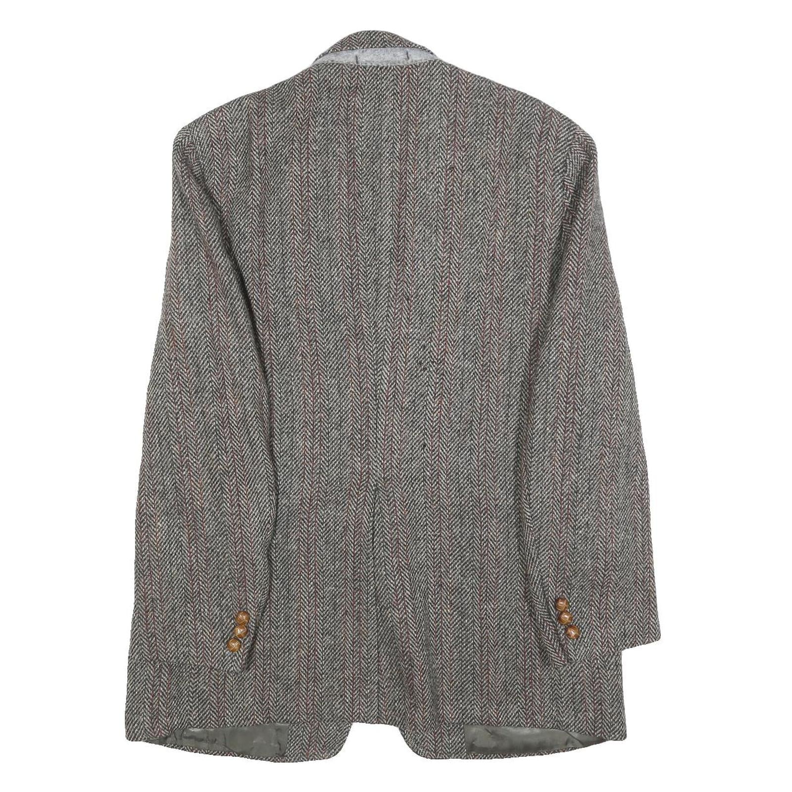 HARRIS TWEED Mens Brown Grey Wool Herringbone Tailored Jacket L Button Closure