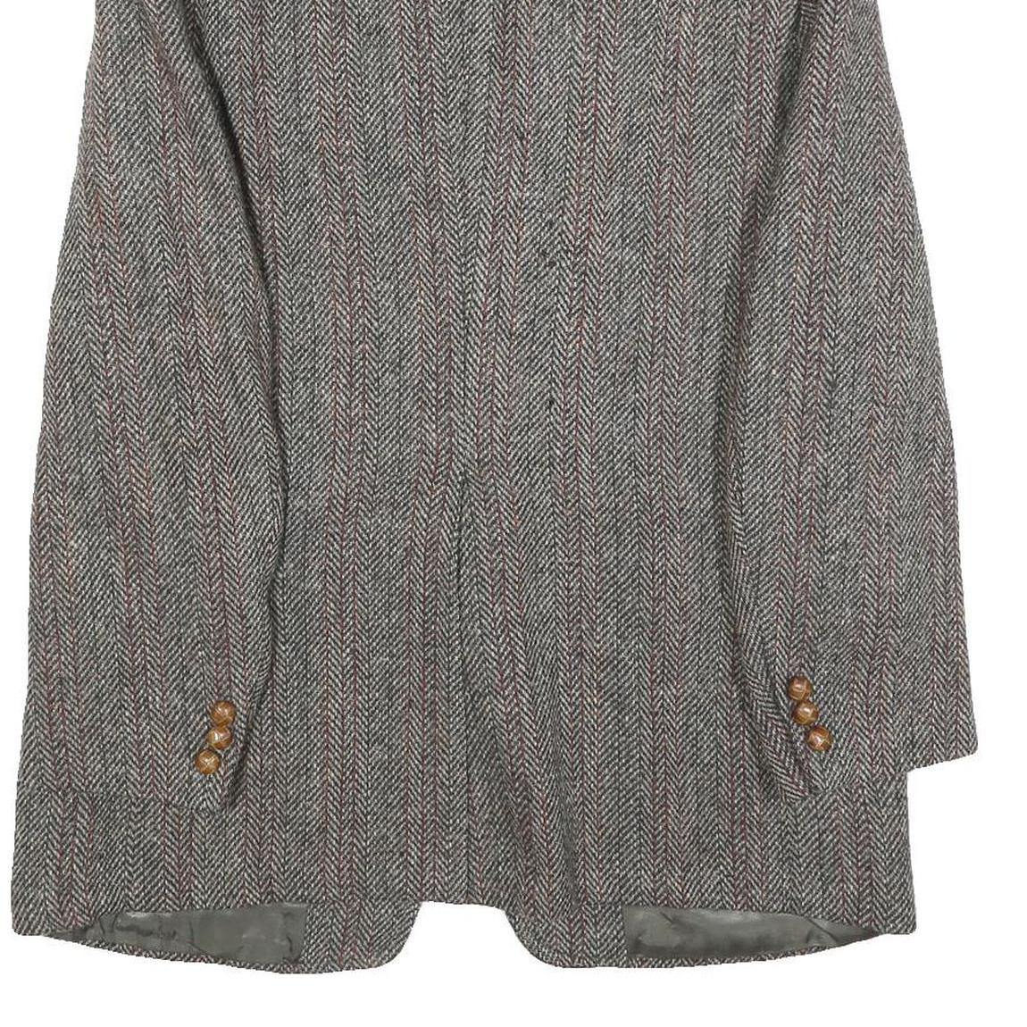 HARRIS TWEED Mens Brown Grey Wool Herringbone Tailored Jacket L Button Closure