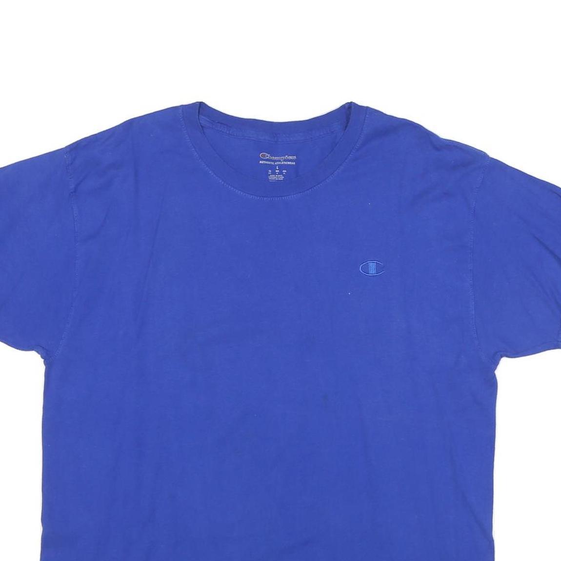 CHAMPION Mens Blue Classic T-Shirt L Short Sleeve Crew Neck Cotton Blend