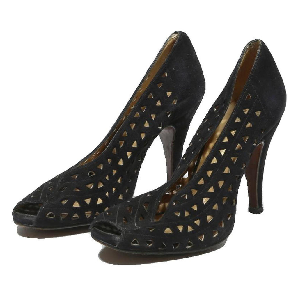 LUCALSAX Womens Black Synthetic Pump High Heel UK 4 Peep Toe Cut Out