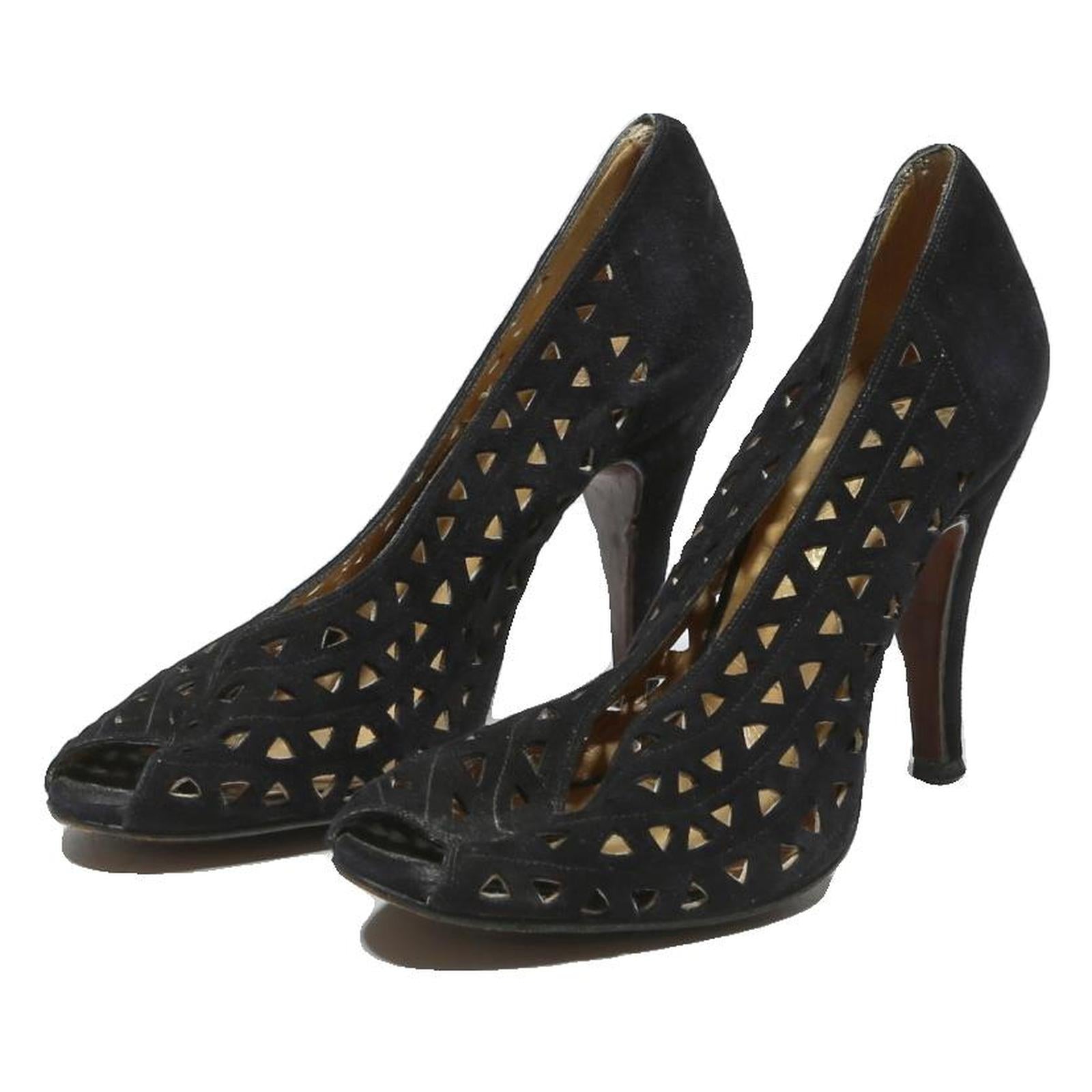 LUCALSAX Womens Black Synthetic Pump High Heel UK 4 Peep Toe Cut Out