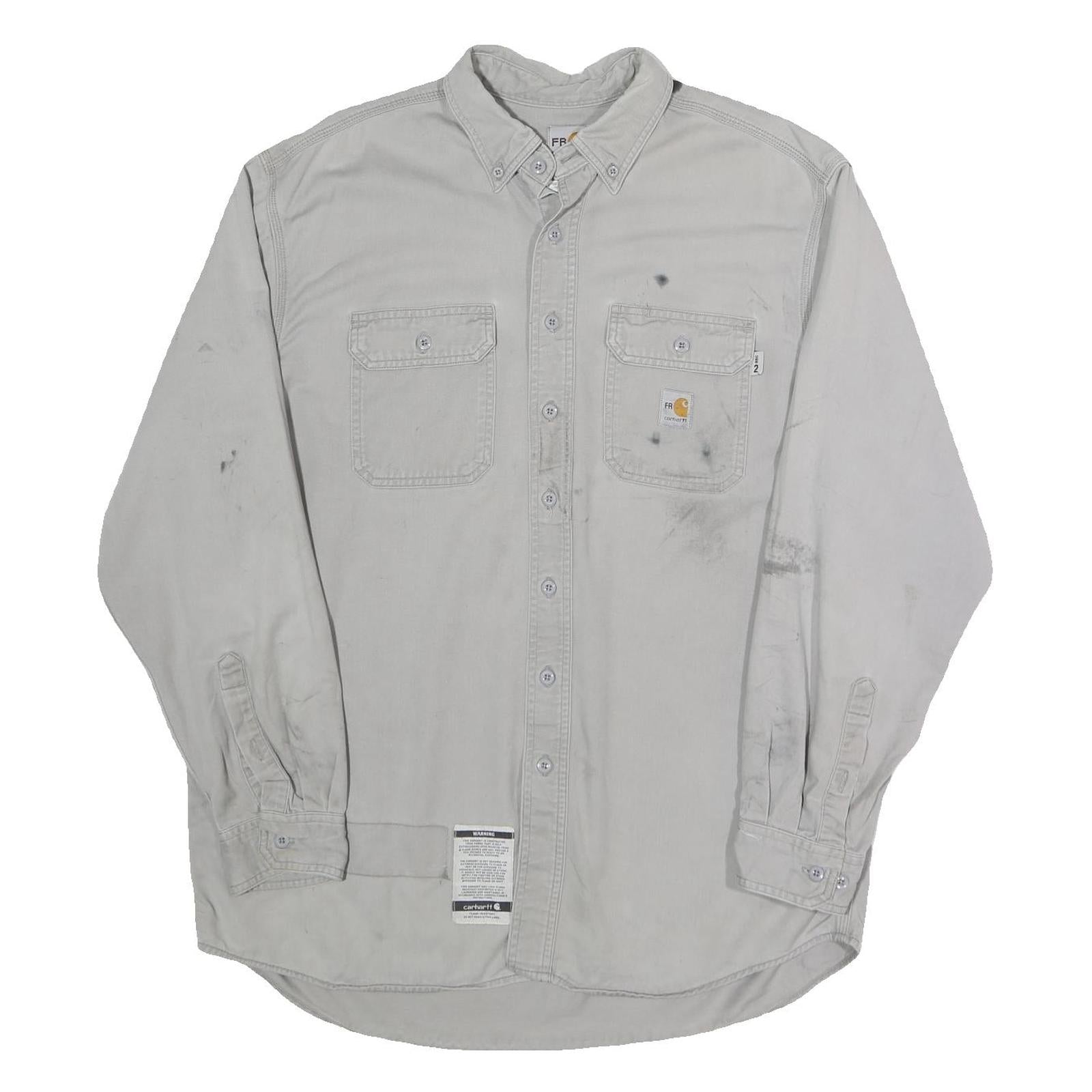 CARHARTT Mens White Cotton Blend Workwear Shirt L Long Sleeve Button Pockets