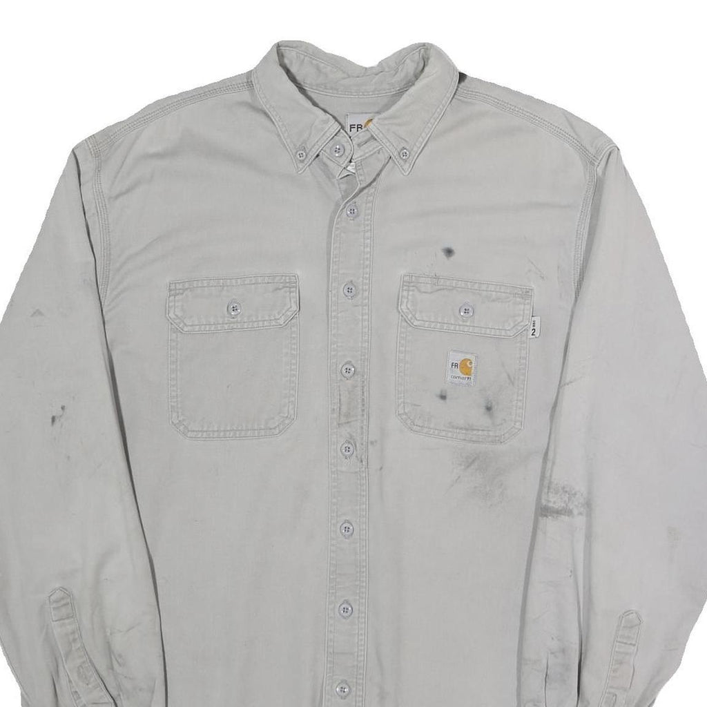 CARHARTT Mens White Cotton Blend Workwear Shirt L Long Sleeve Button Pockets