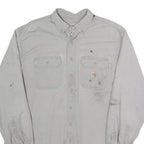 CARHARTT Mens White Cotton Blend Workwear Shirt L Long Sleeve Button Pockets