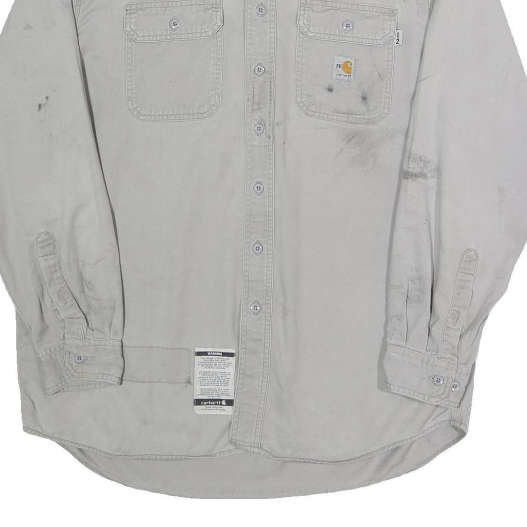 CARHARTT Mens White Cotton Blend Workwear Shirt L Long Sleeve Button Pockets