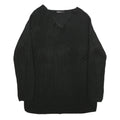 JEAN PASCALE Womens Black Plain Jumper V-Neck Basic Knit M Casual Knitwear