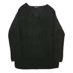 JEAN PASCALE Womens Black Plain Jumper V-Neck Basic Knit M Casual Knitwear