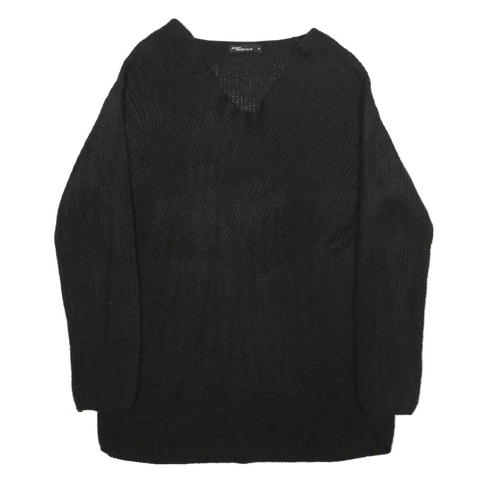 JEAN PASCALE Womens Black Plain Jumper V-Neck Basic Knit M Casual Knitwear