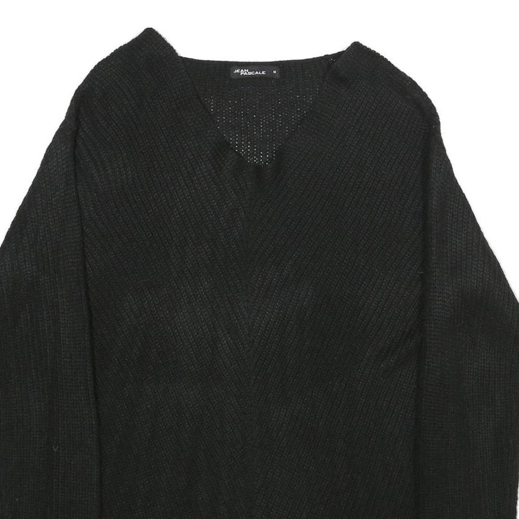 JEAN PASCALE Womens Black Plain Jumper V-Neck Basic Knit M Casual Knitwear