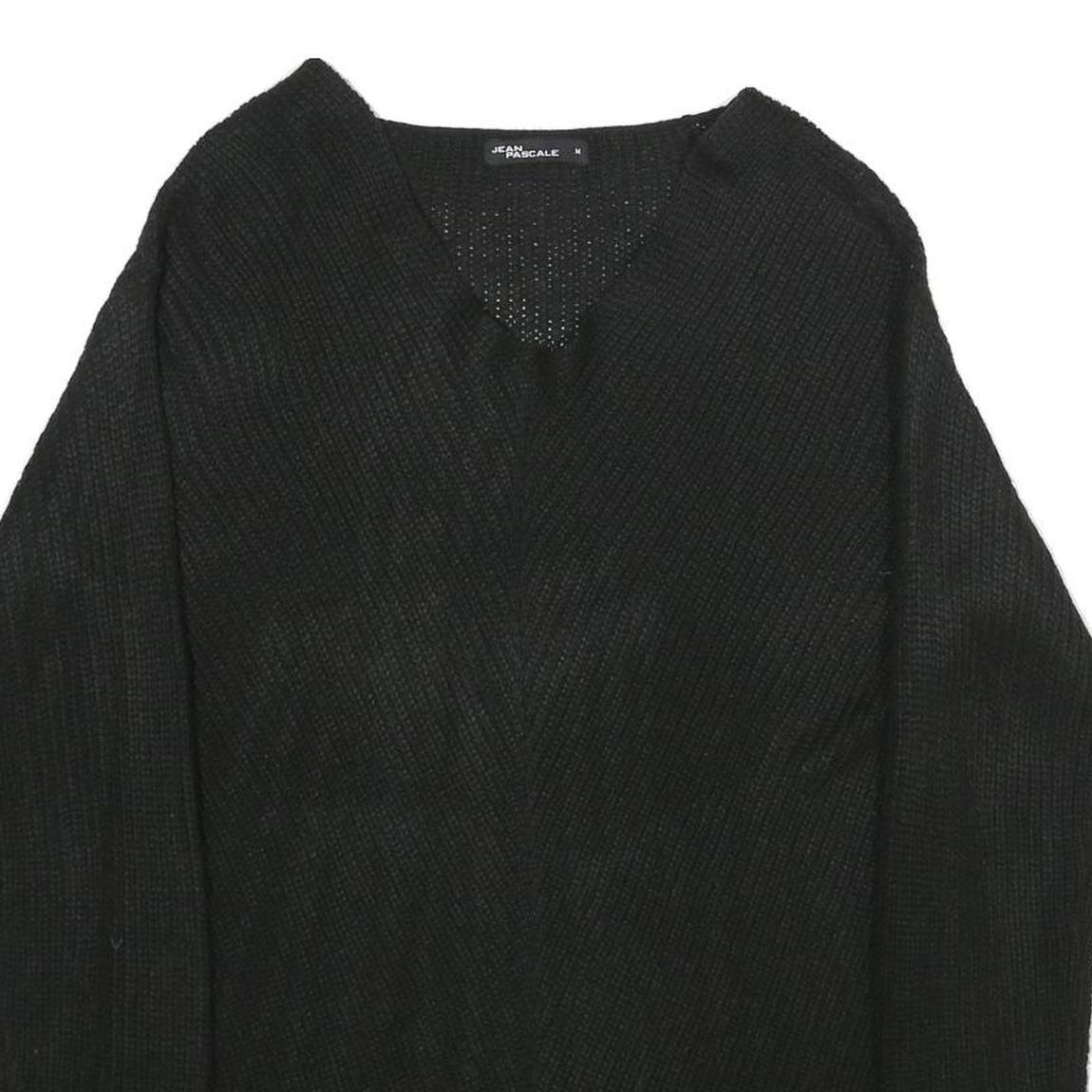 JEAN PASCALE Womens Black Plain Jumper V-Neck Basic Knit M Casual Knitwear
