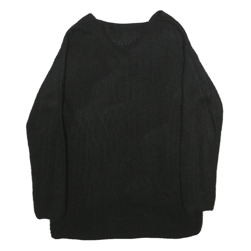 JEAN PASCALE Womens Black Plain Jumper V-Neck Basic Knit M Casual Knitwear