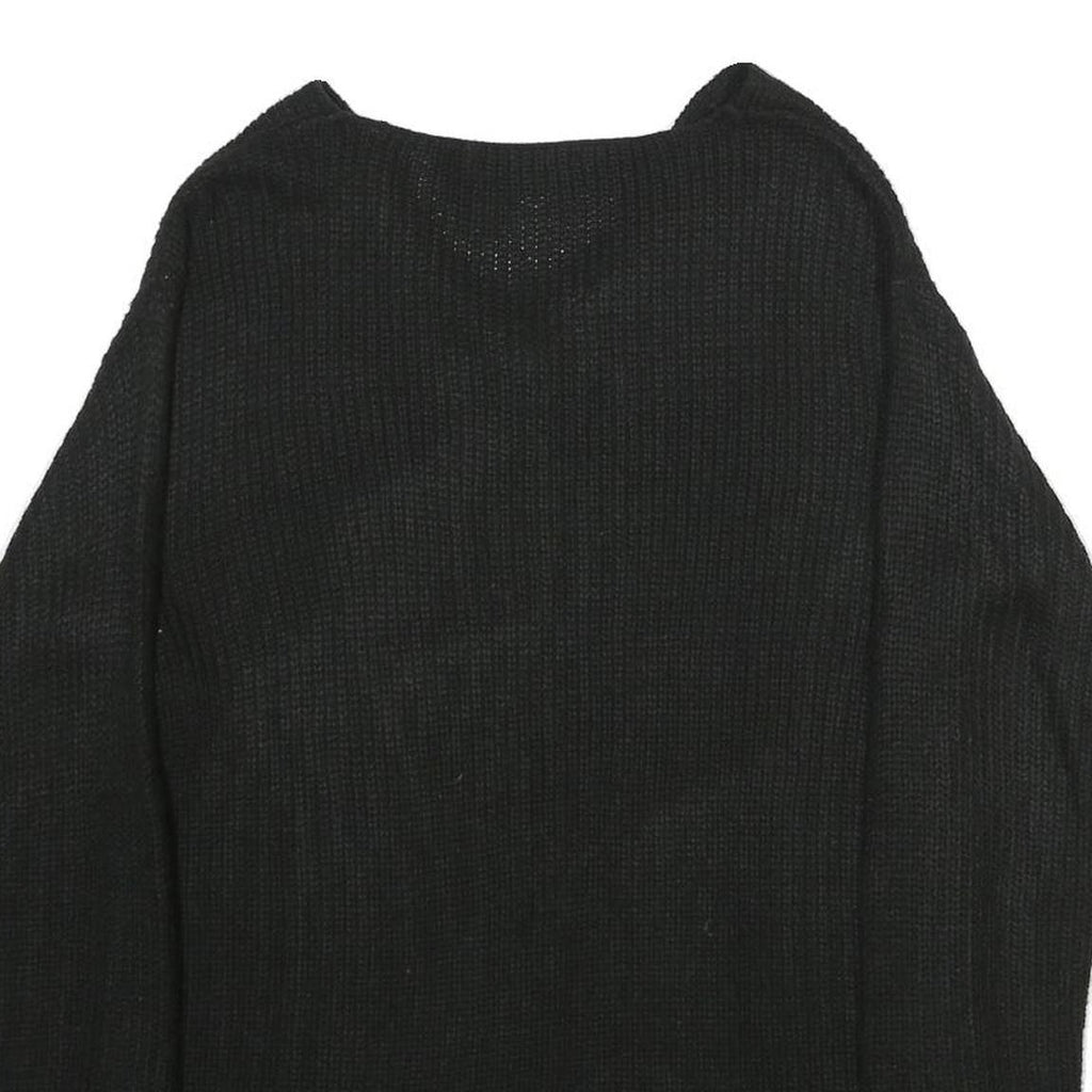 JEAN PASCALE Womens Black Plain Jumper V-Neck Basic Knit M Casual Knitwear