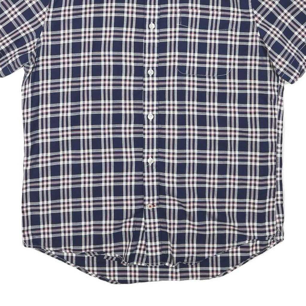 TOMMY HILFIGER Mens Blue & White Check Shirt M Casual Button Short Sleeve