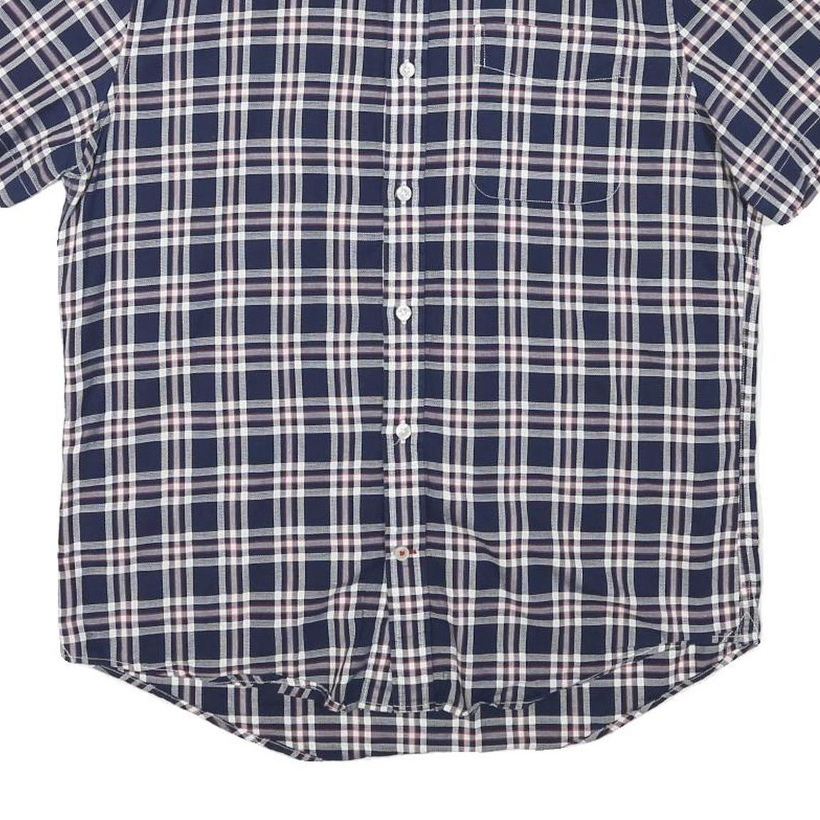 TOMMY HILFIGER Mens Blue & White Check Shirt M Casual Button Short Sleeve