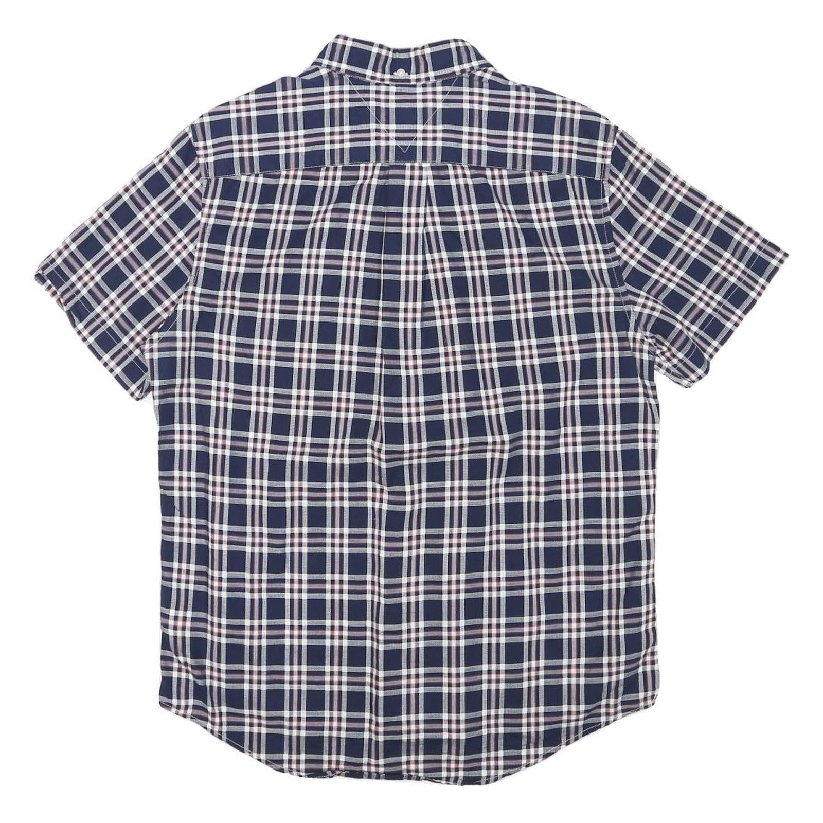 TOMMY HILFIGER Mens Blue & White Check Shirt M Casual Button Short Sleeve