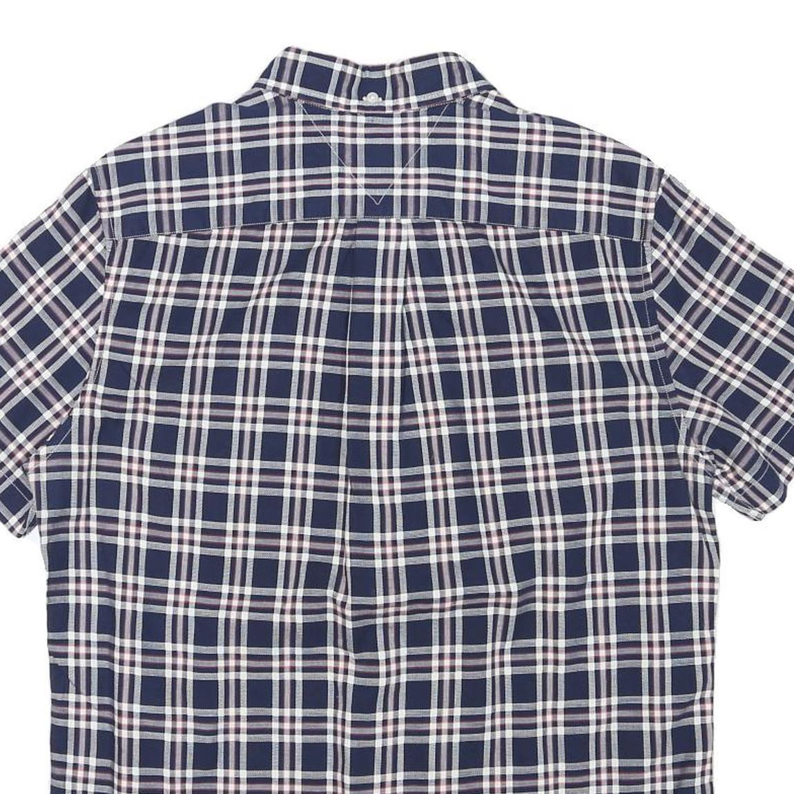 TOMMY HILFIGER Mens Blue & White Check Shirt M Casual Button Short Sleeve