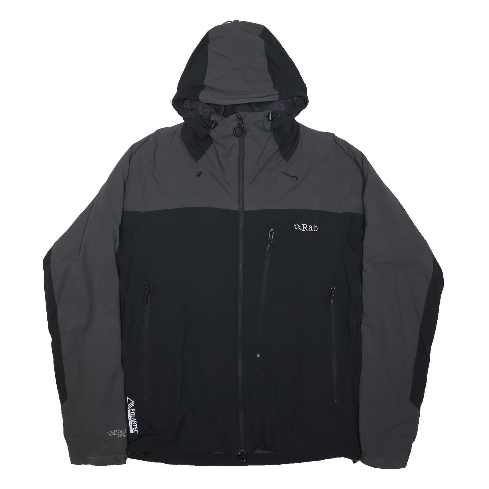 RAB Mens Black & Grey Outdoor Jacket L Polyamide Blend Zip Hooded Fair Condition