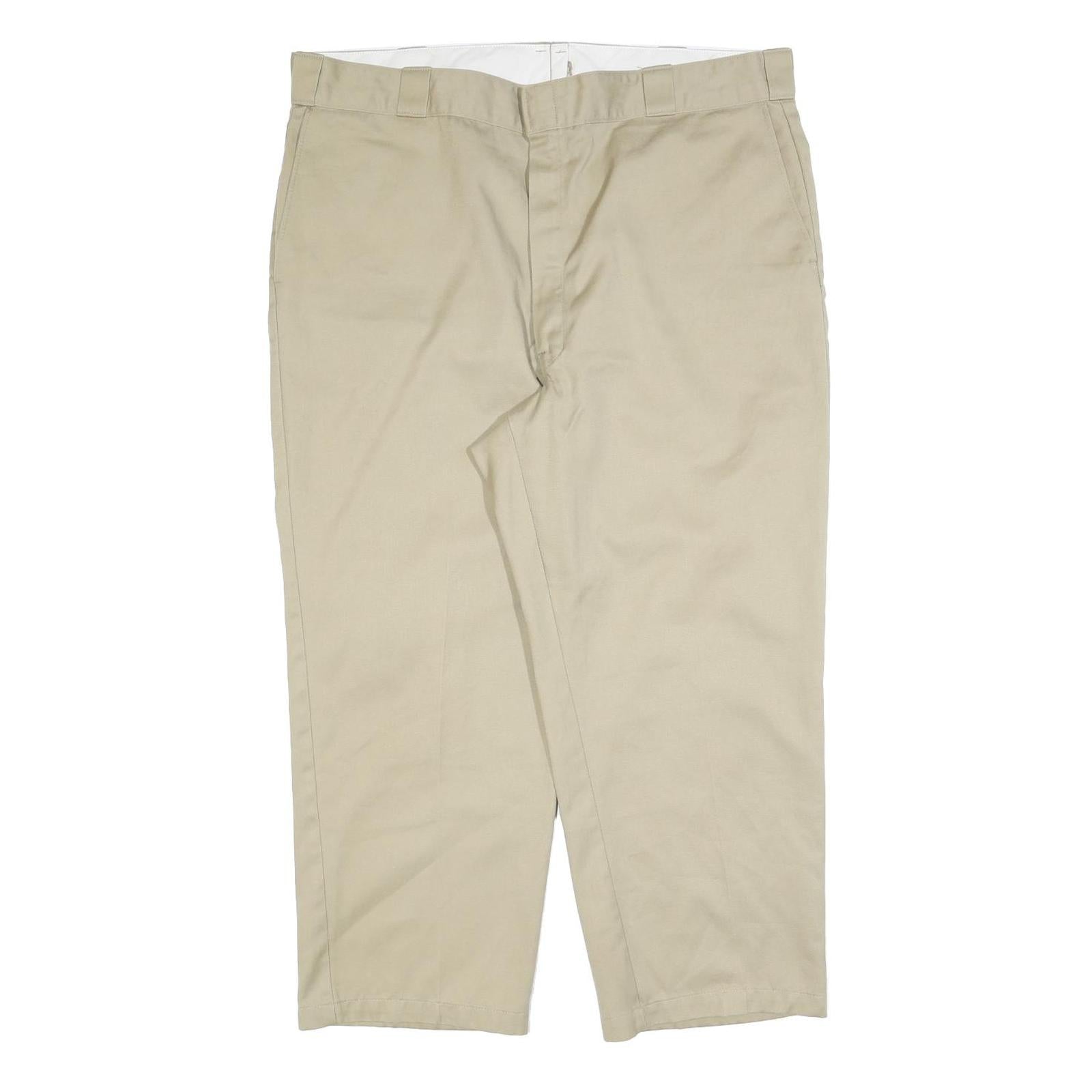 DICKIES Mens Cotton Blend Beige Relaxed Straight Trousers W42 L26 Workwear