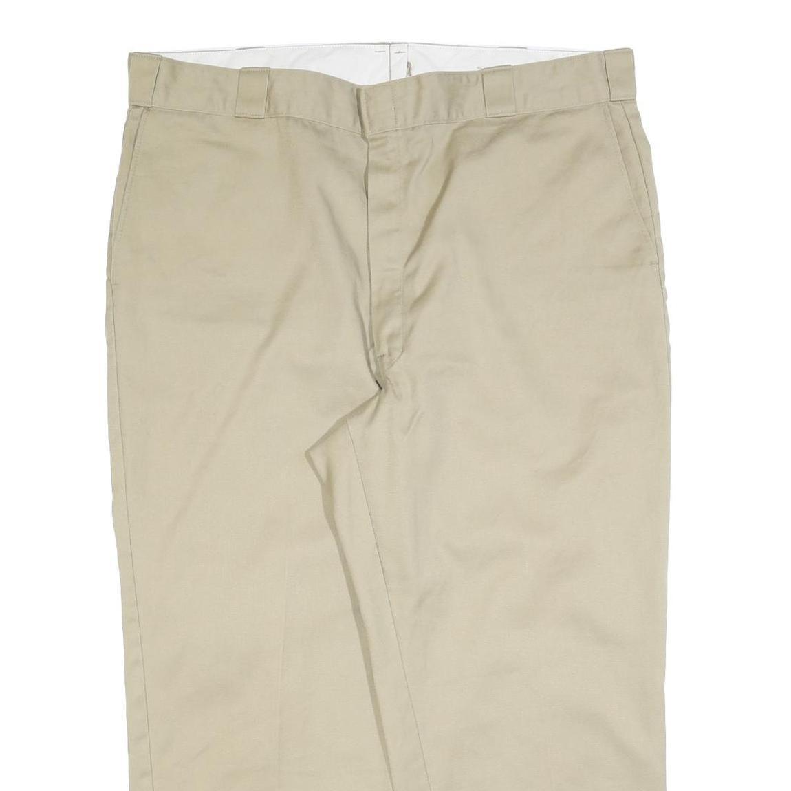 DICKIES Mens Cotton Blend Beige Relaxed Straight Trousers W42 L26 Workwear