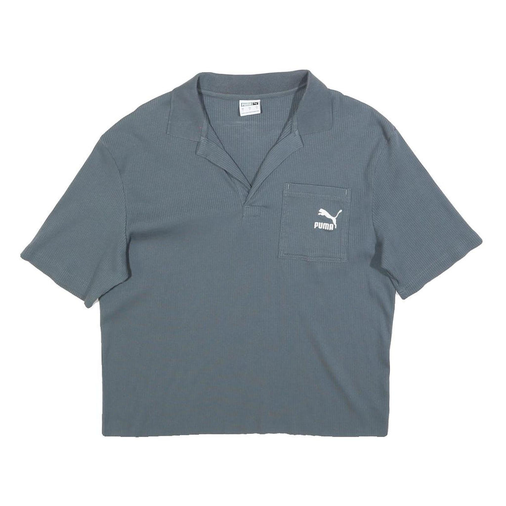 PUMA Womens Grey Short Sleeve Plain Polo Shirt S Cotton Blend Casual Crop Top