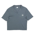 PUMA Womens Grey Short Sleeve Plain Polo Shirt S Cotton Blend Casual Crop Top
