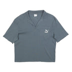PUMA Womens Grey Short Sleeve Plain Polo Shirt S Cotton Blend Casual Crop Top