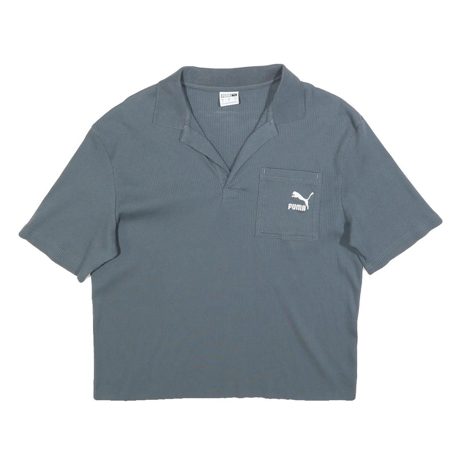 PUMA Womens Grey Short Sleeve Plain Polo Shirt S Cotton Blend Casual Crop Top