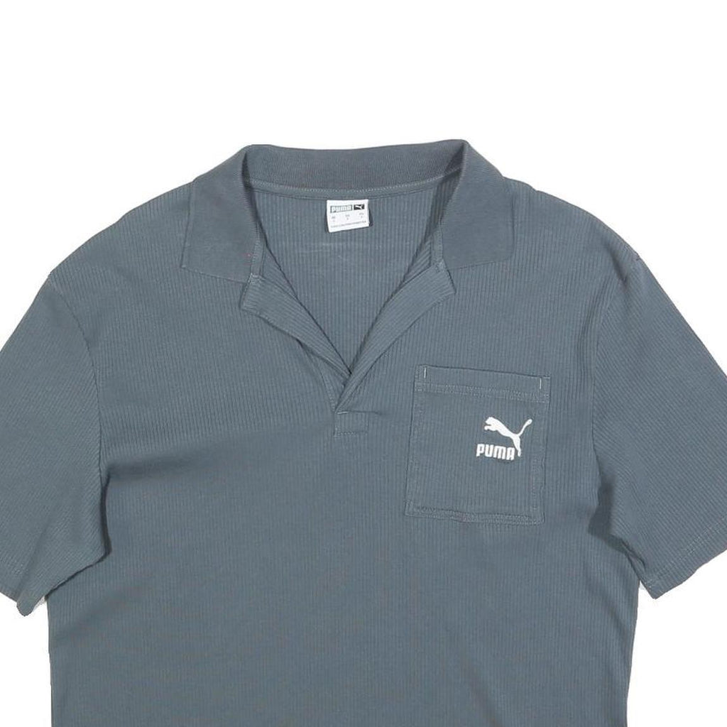 PUMA Womens Grey Short Sleeve Plain Polo Shirt S Cotton Blend Casual Crop Top