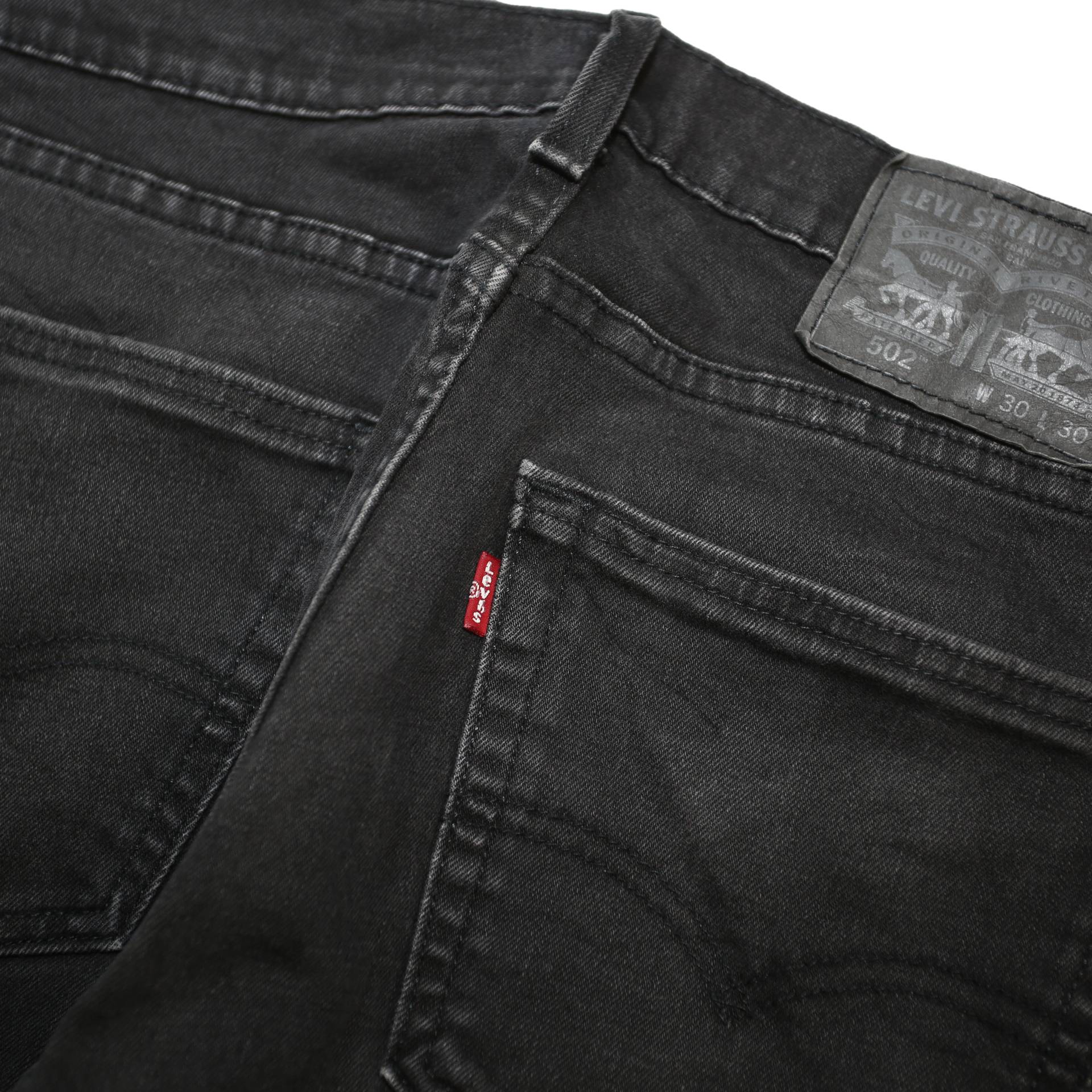 LEVI'S 502 Mens Slim Black Denim Slim Jeans W30 L30 Classic Cotton Blend