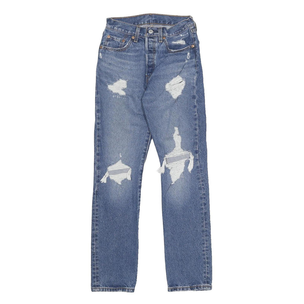 LEVI'S Womens 501 Jeans Blue Regular Straight Denim Medium W24 L30 Distressed