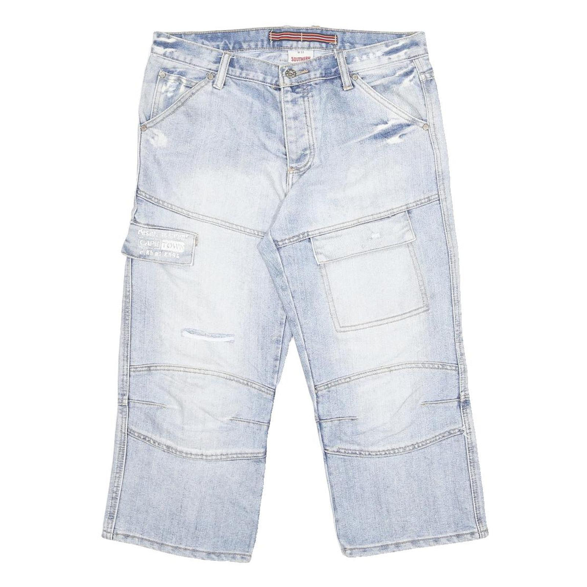 SOUTHERN Mens Light Blue Denim Cargo Shorts M W33 Workwear Pockets Casual