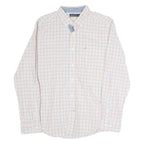NAUTICA Mens White & Blue Checked Shirt L Long Sleeve Button Cotton Casual