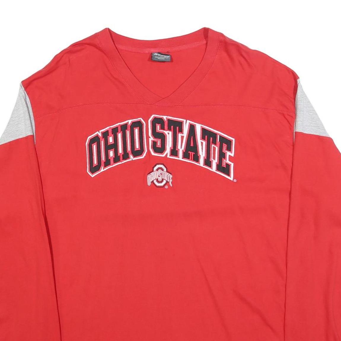 PRO EDGE Mens Red & Grey Ohio State Long Sleeve V-Neck Cotton Blend T-Shirt L