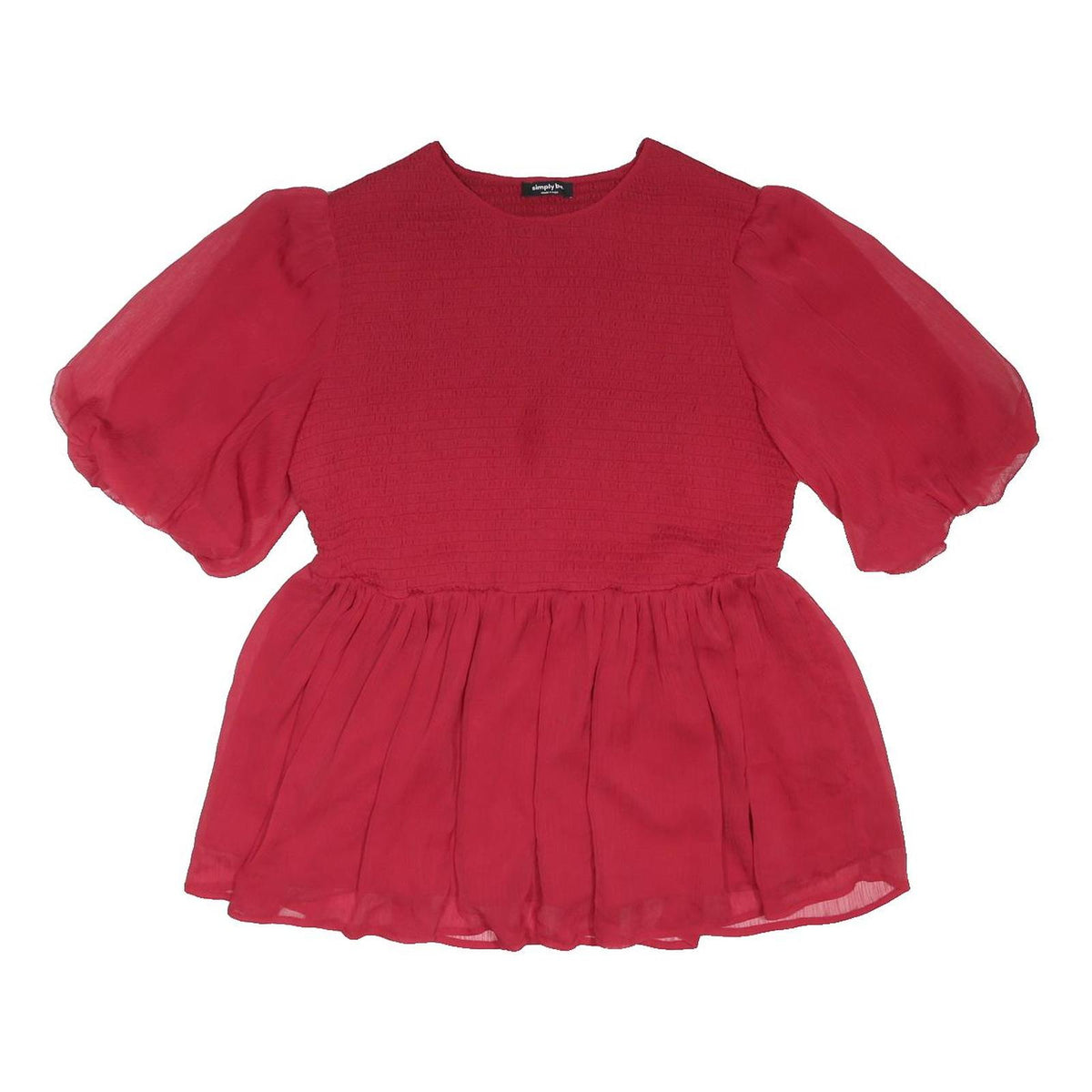 SIMPLY BE Womens Red Puff Sleeve Blouse Short Sleeve Round Neck Size UK 16