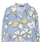 ZARA Womens Blue & Yellow Printed Shirt Long Sleeve Collared M Floral Crop Top