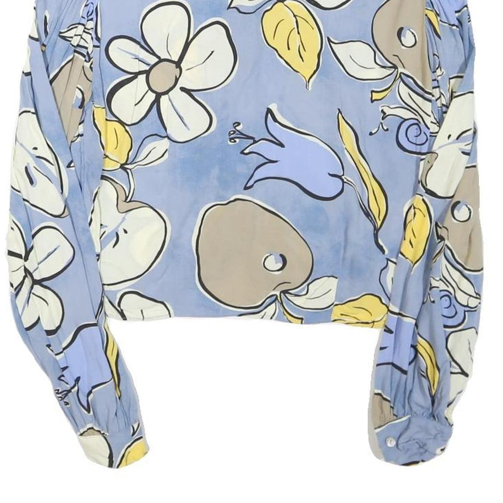 ZARA Womens Blue & Yellow Printed Shirt Long Sleeve Collared M Floral Crop Top
