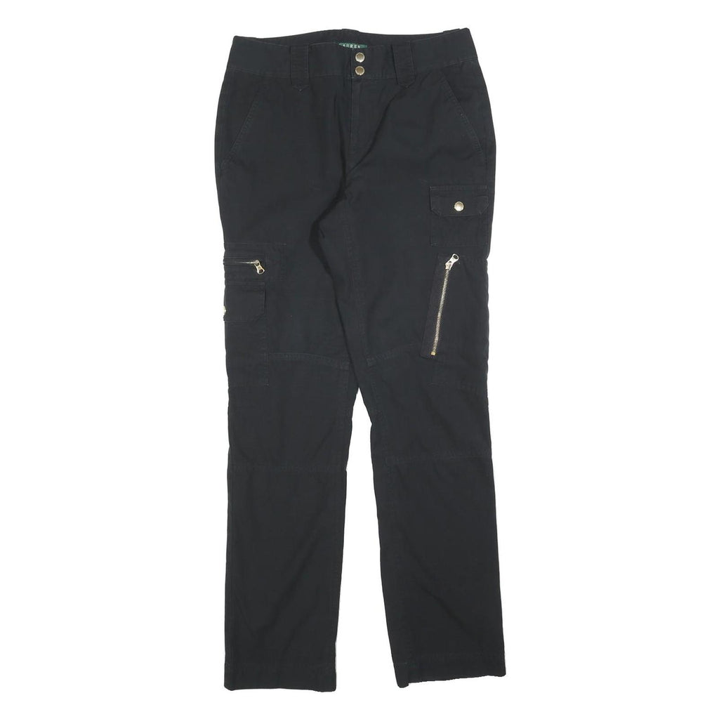 LAUREN RALPH LAUREN Womens Cotton Blend Black Regular Fit Straight Leg Trousers