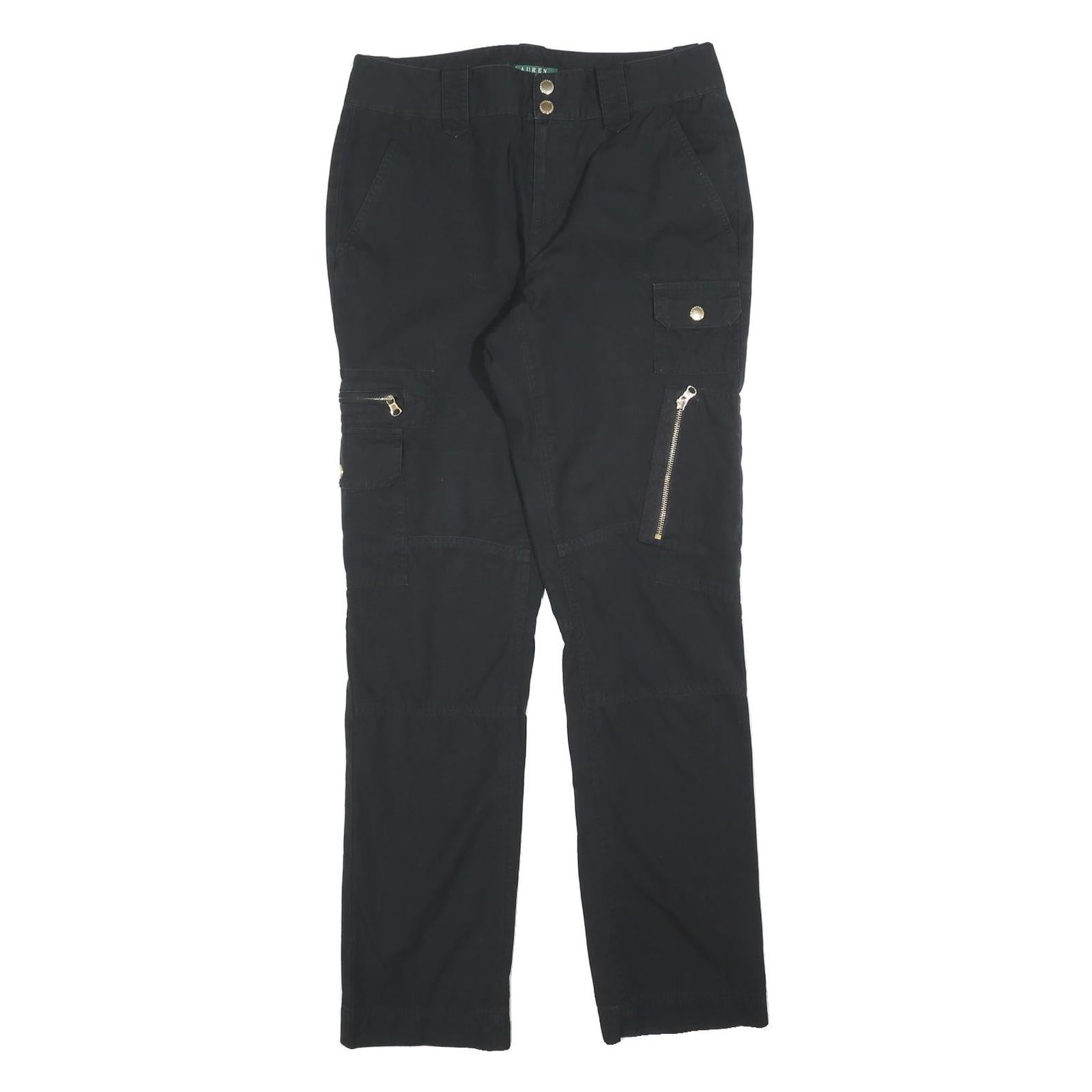 LAUREN RALPH LAUREN Womens Cotton Blend Black Regular Fit Straight Leg Trousers
