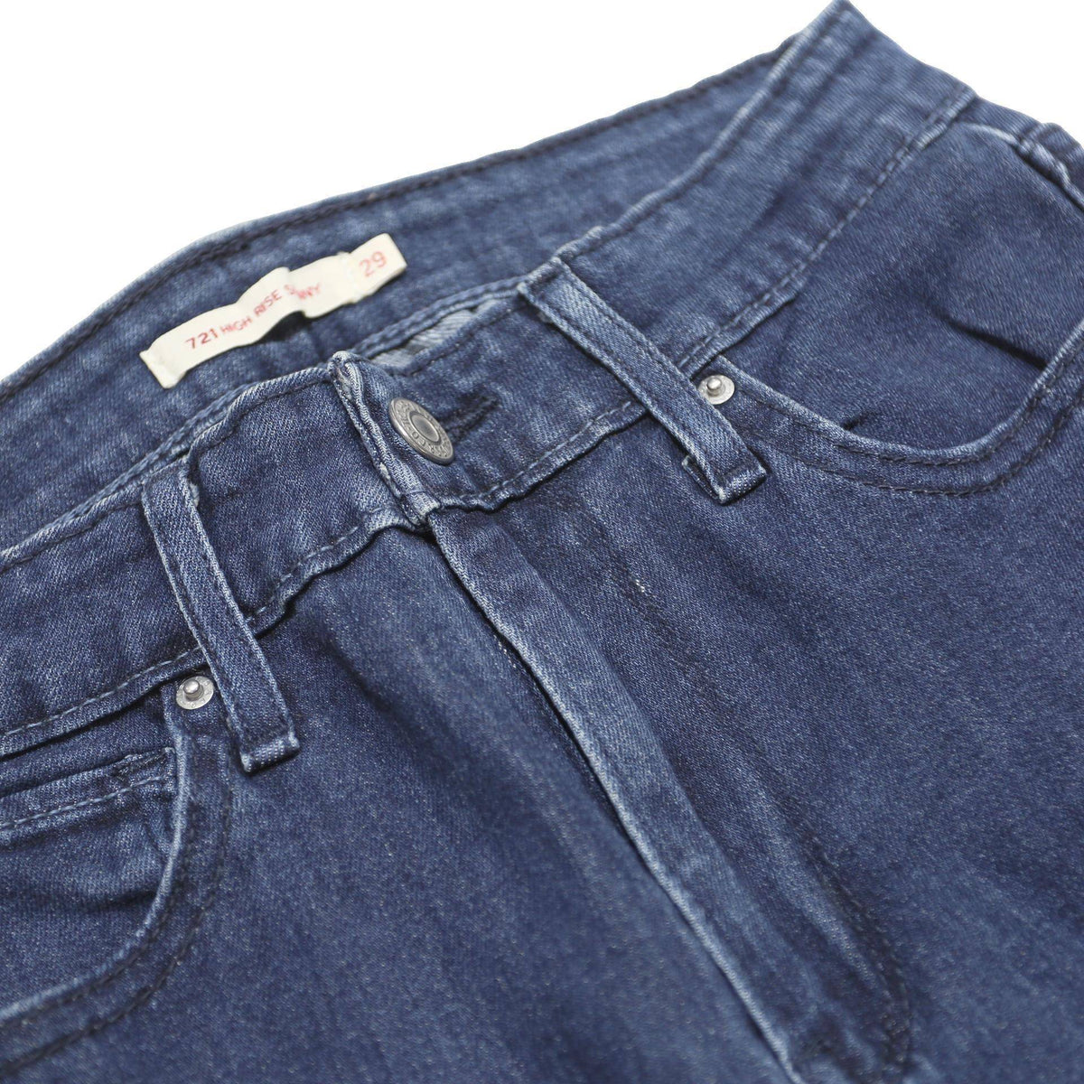 LEVI'S 721 Womens Slim Blue Denim Medium Wash Zip Slim Fit Skinny W26 L28 Jeans