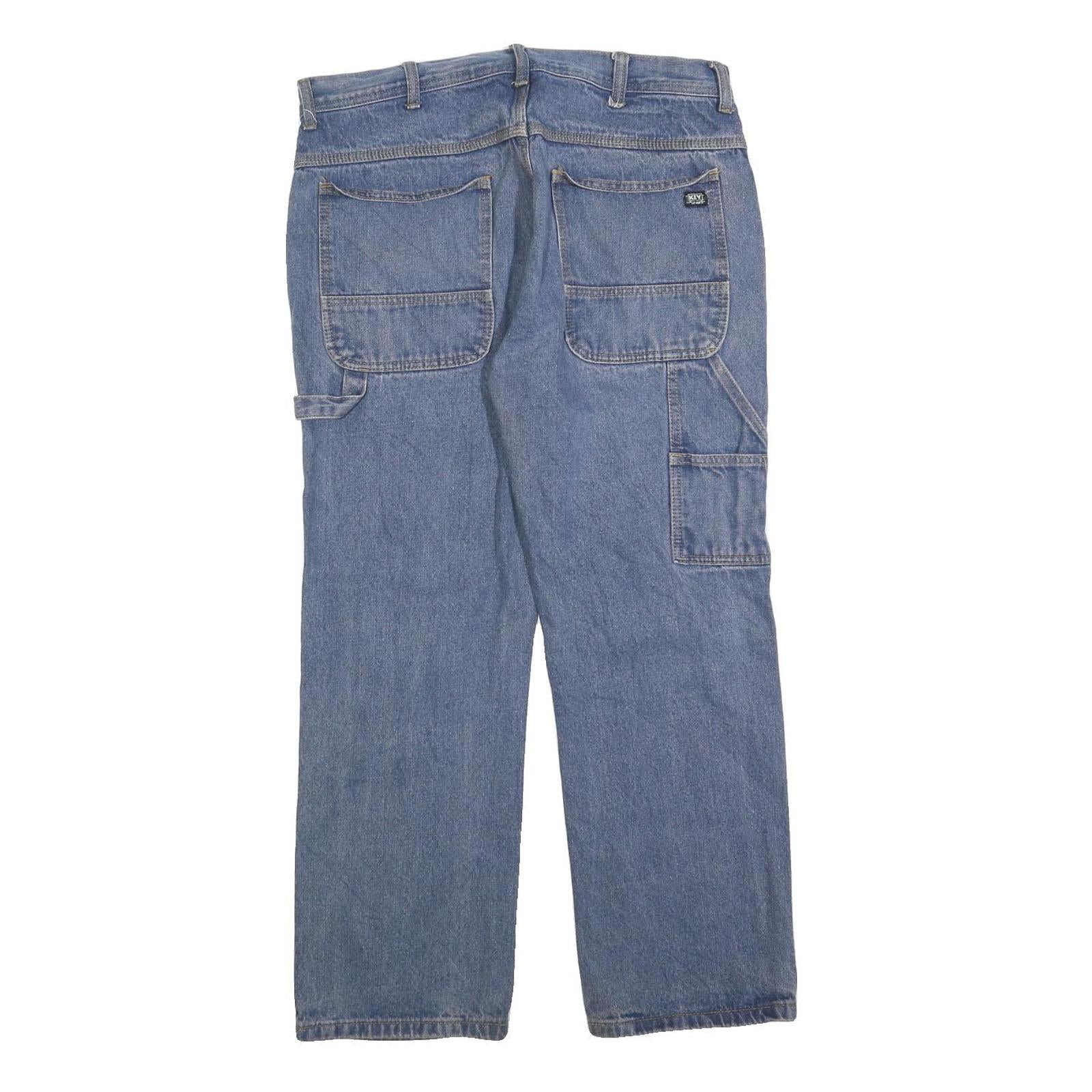 KEY Mens Regular Blue Denim Jeans W34 L30 Cotton Blend Zip Pockets Casual