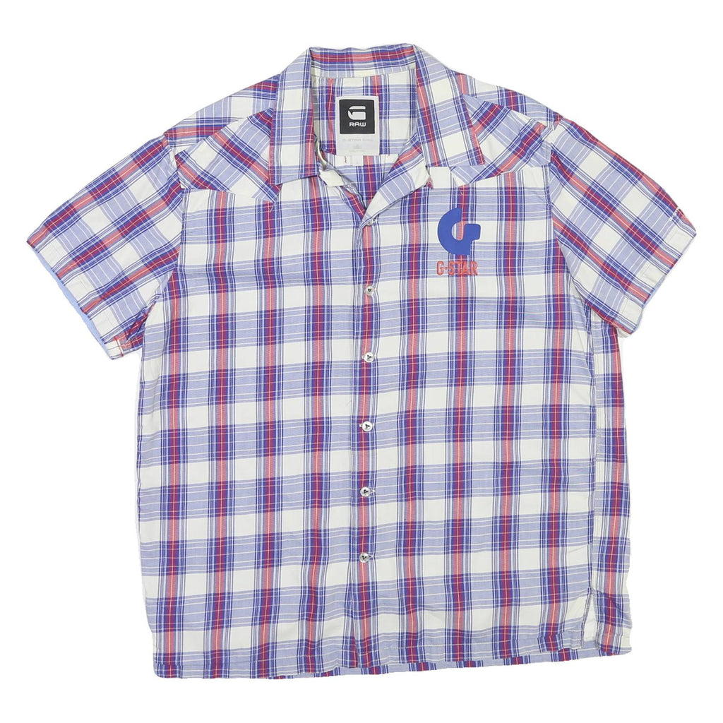 G-STAR Mens Blue & Red Check Shirt L Cotton Blend Casual Summer Button Shirt