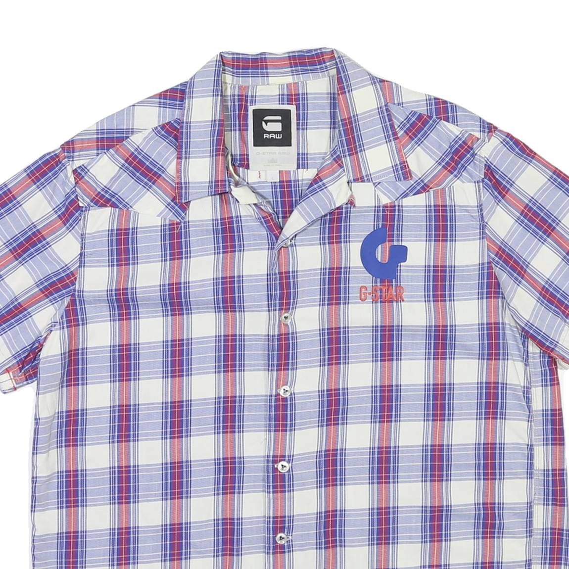 G-STAR Mens Blue & Red Check Shirt L Cotton Blend Casual Summer Button Shirt
