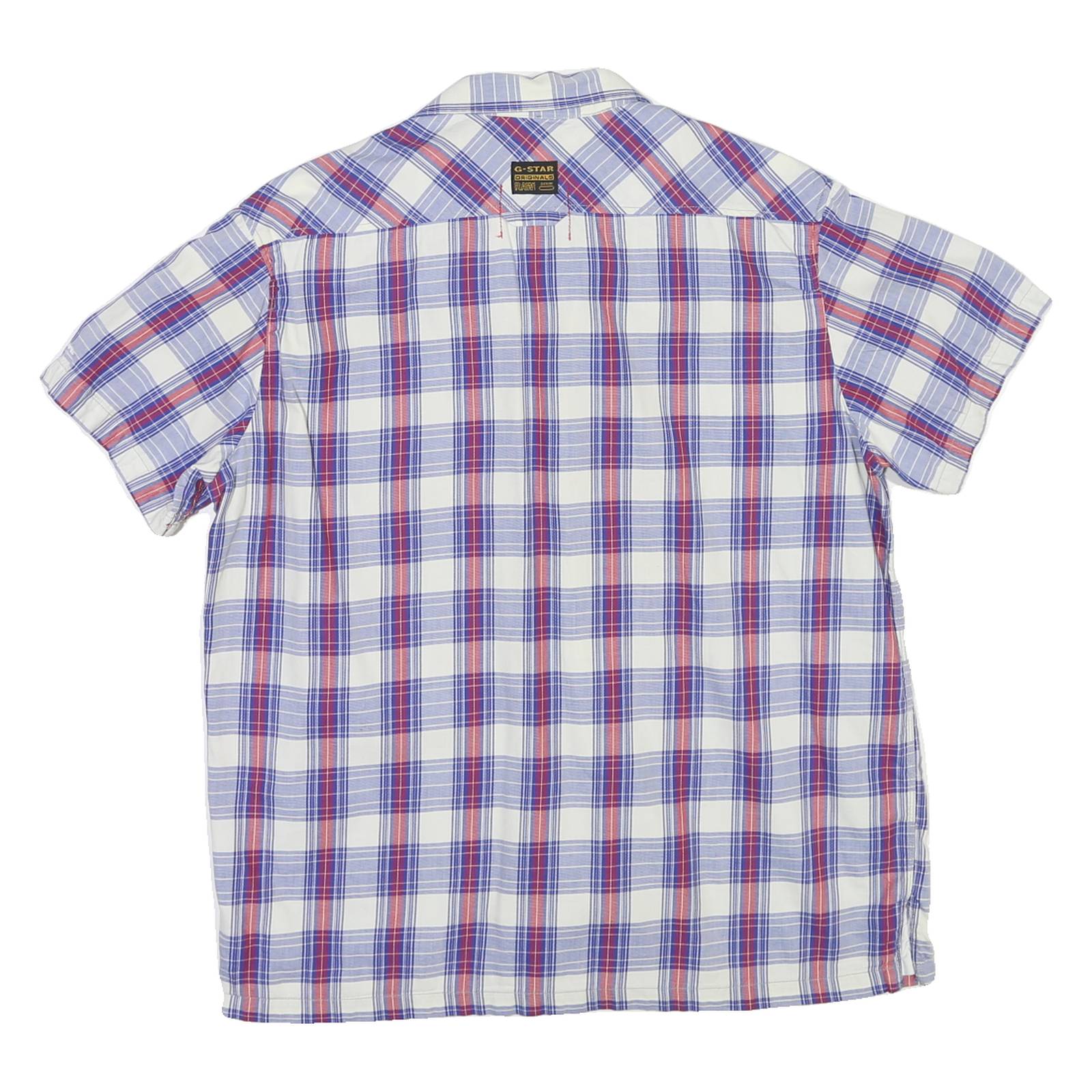 G-STAR Mens Blue & Red Check Shirt L Cotton Blend Casual Summer Button Shirt