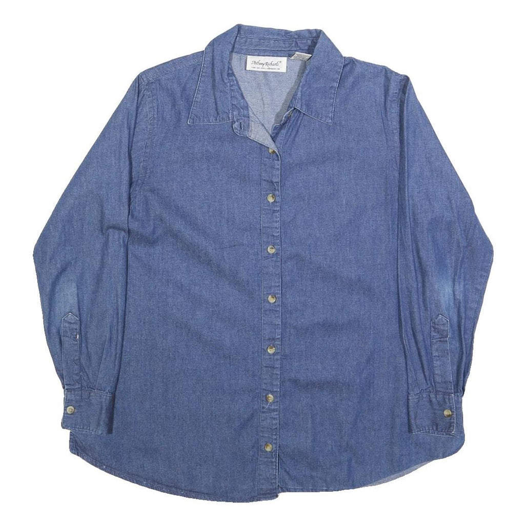 ANTHONY RICHARDS Womens Blue Denim Shirt S Long Sleeve Button Casual