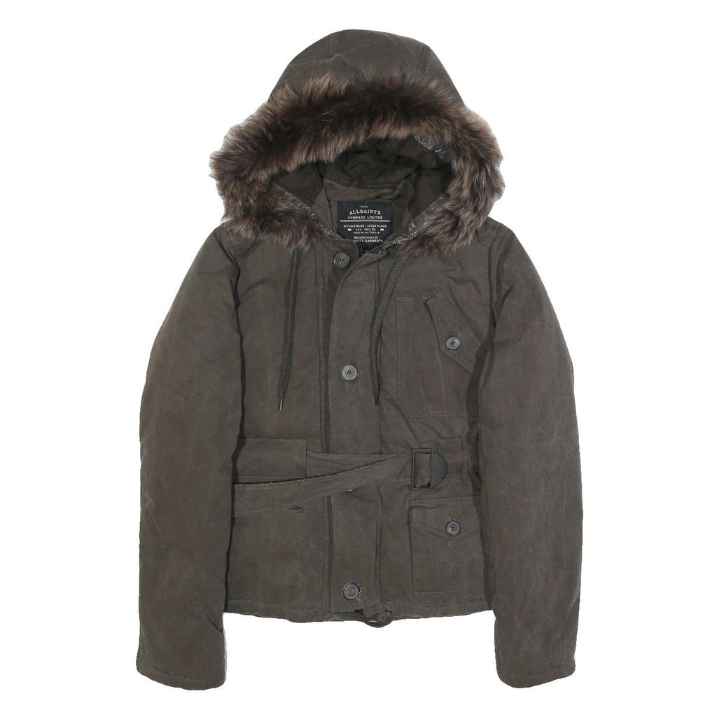 ALL SAINTS Womens Brown Cotton Blend Hooded Zip Jacket UK 10 Casual Stylish