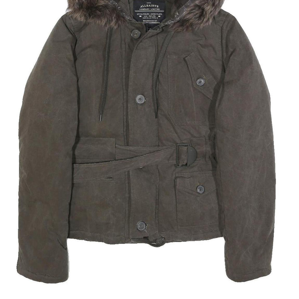 ALL SAINTS Womens Brown Cotton Blend Hooded Zip Jacket UK 10 Casual Stylish