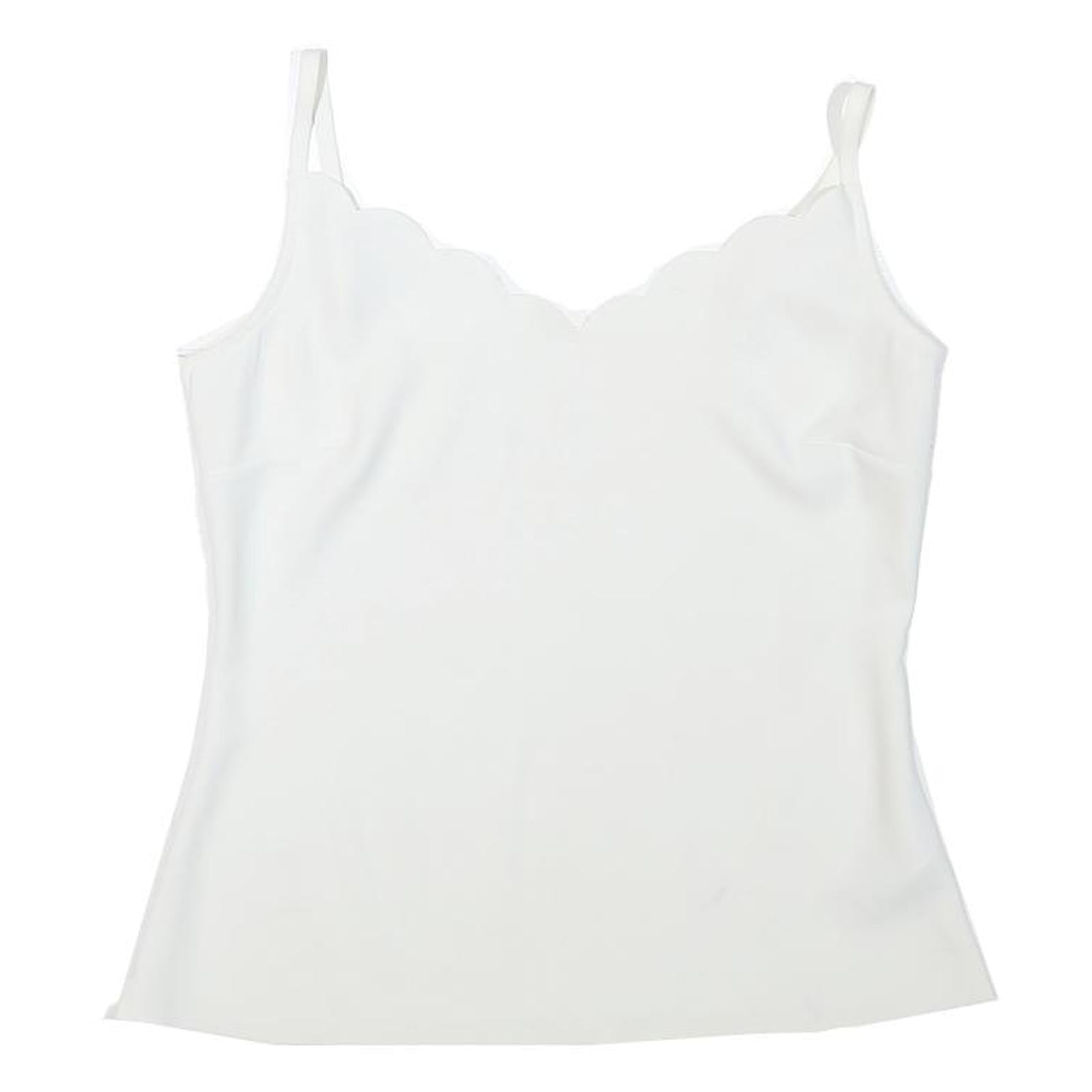 Womens White Scallop Neck Sleeveless Top XXS Smooth Polyester Blend Summer
