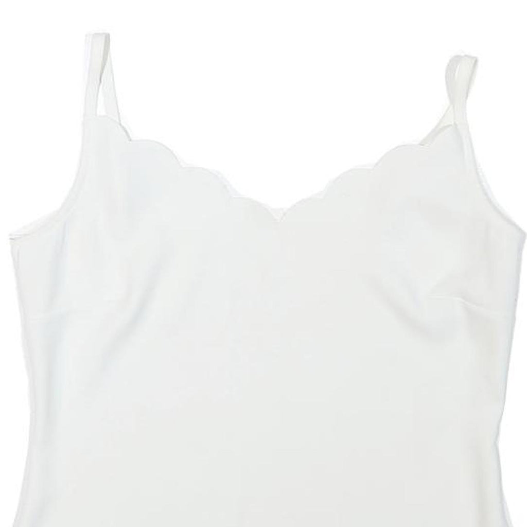 Womens White Scallop Neck Sleeveless Top XXS Smooth Polyester Blend Summer